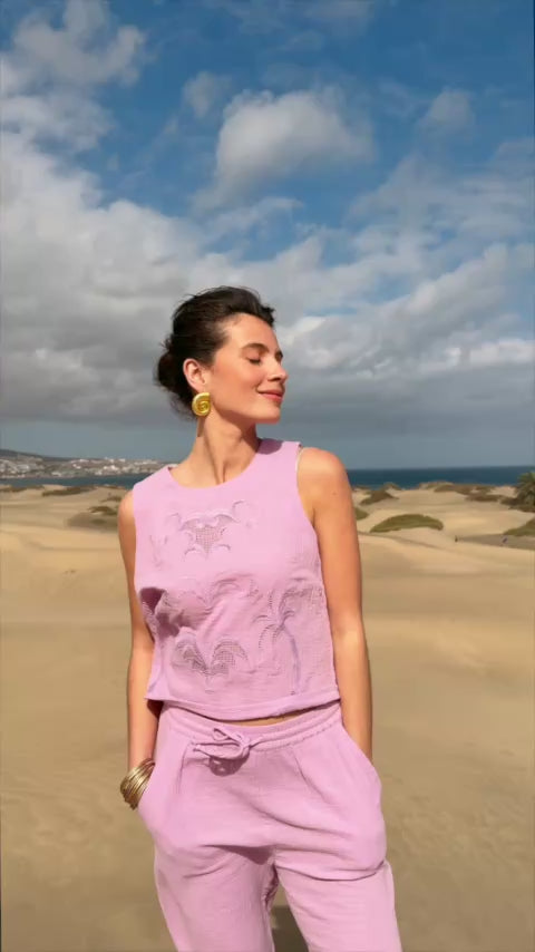 Pink Embroidered Sleeveless Top - Tammy