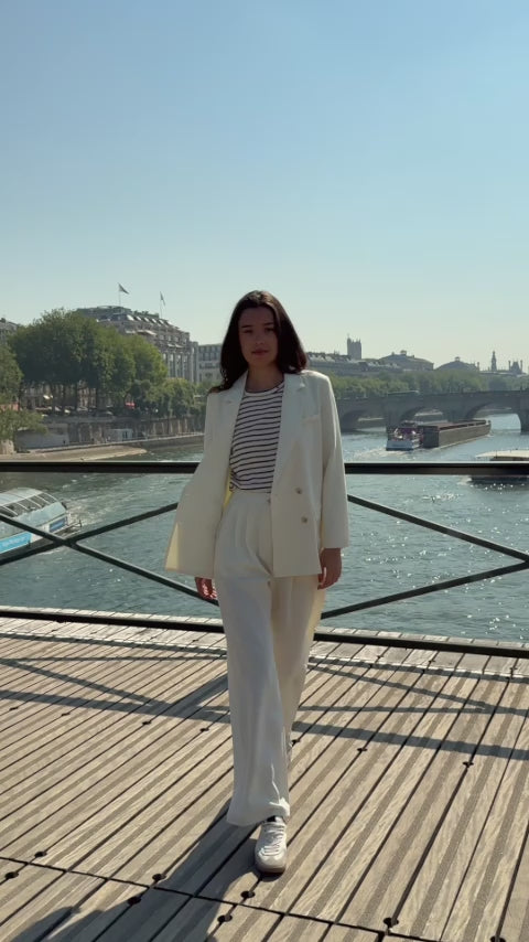 Pantalon de tailleur large écru - Paoline