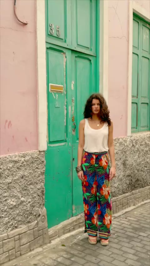 Pantalon droit à motif floral - Paulino