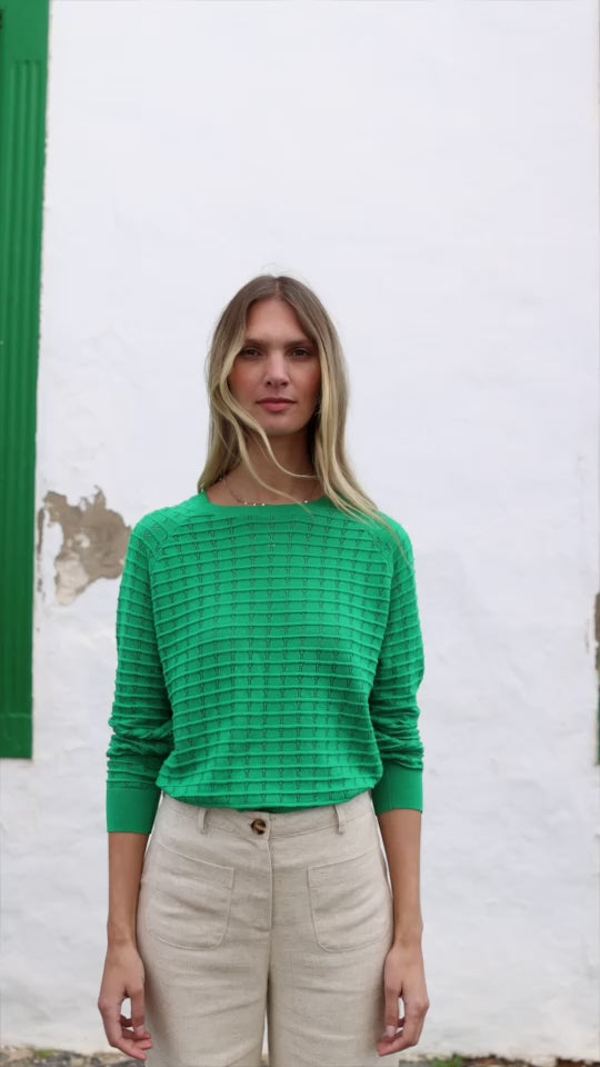Green knitted round-neck sweater - Miko