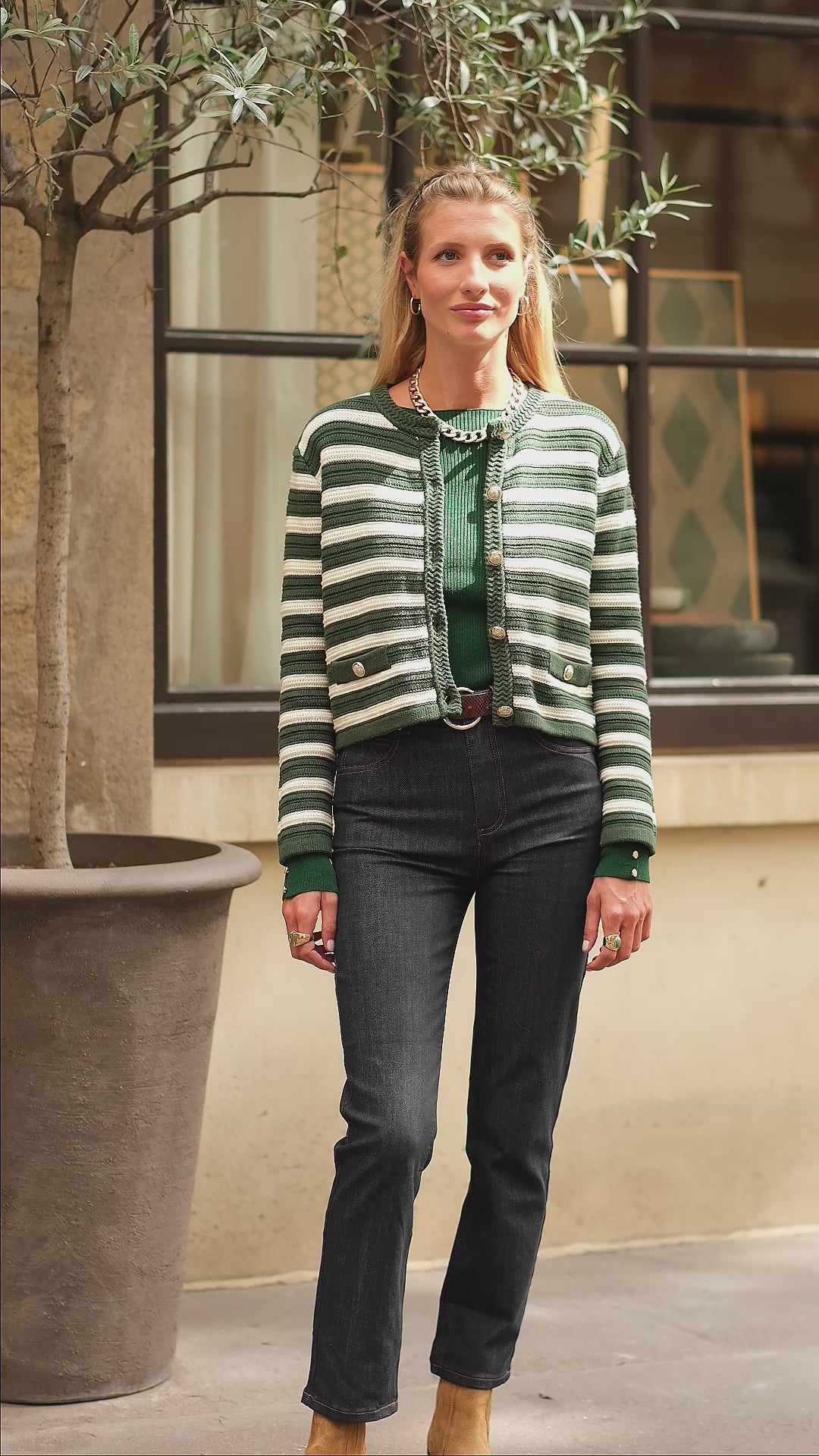 Gilet Anzone - Vert/ecru