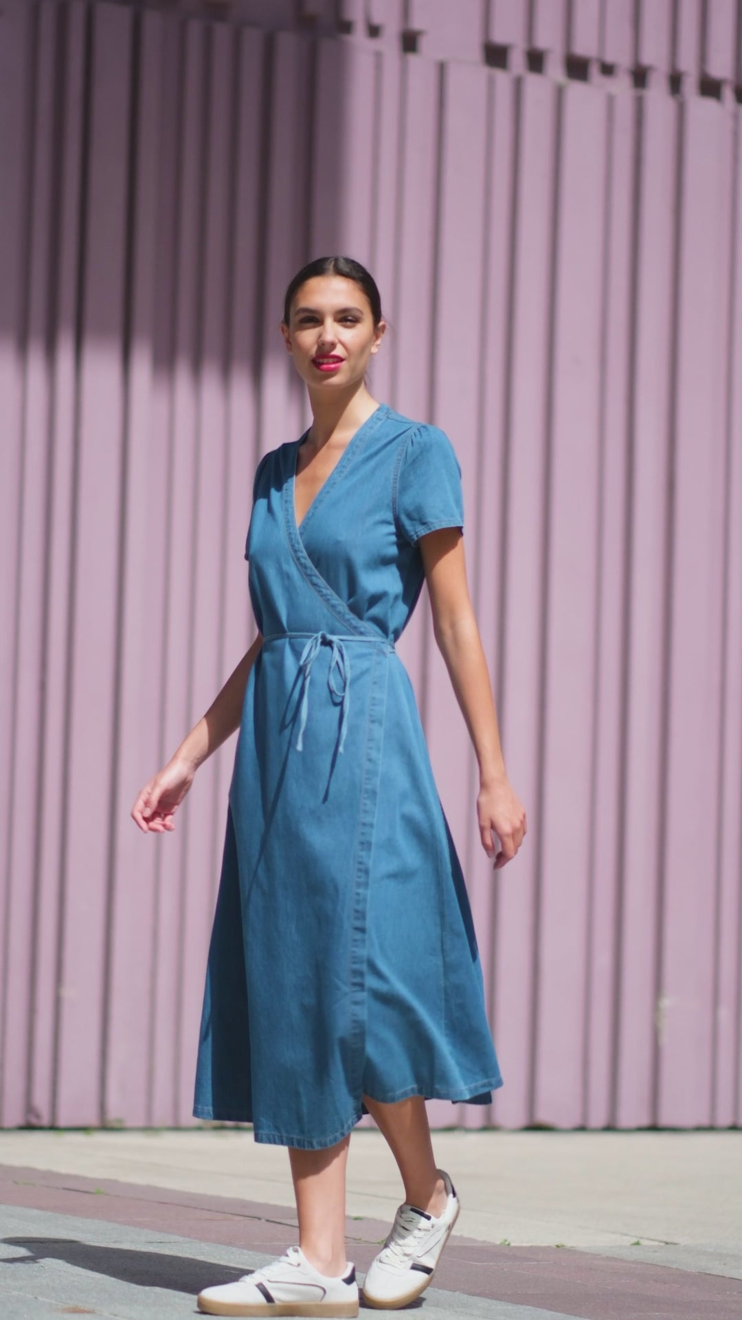 Long denim wash dress - Riley