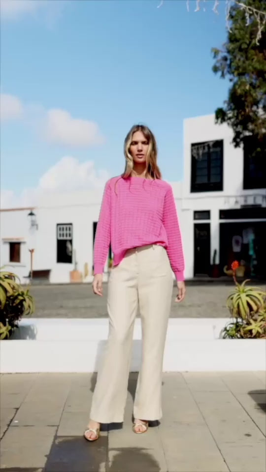 Pull col rond en maille rose - Miko