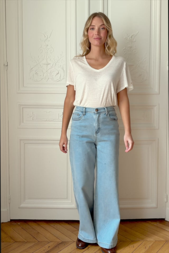Stonewashed wide leg jeans - Prune