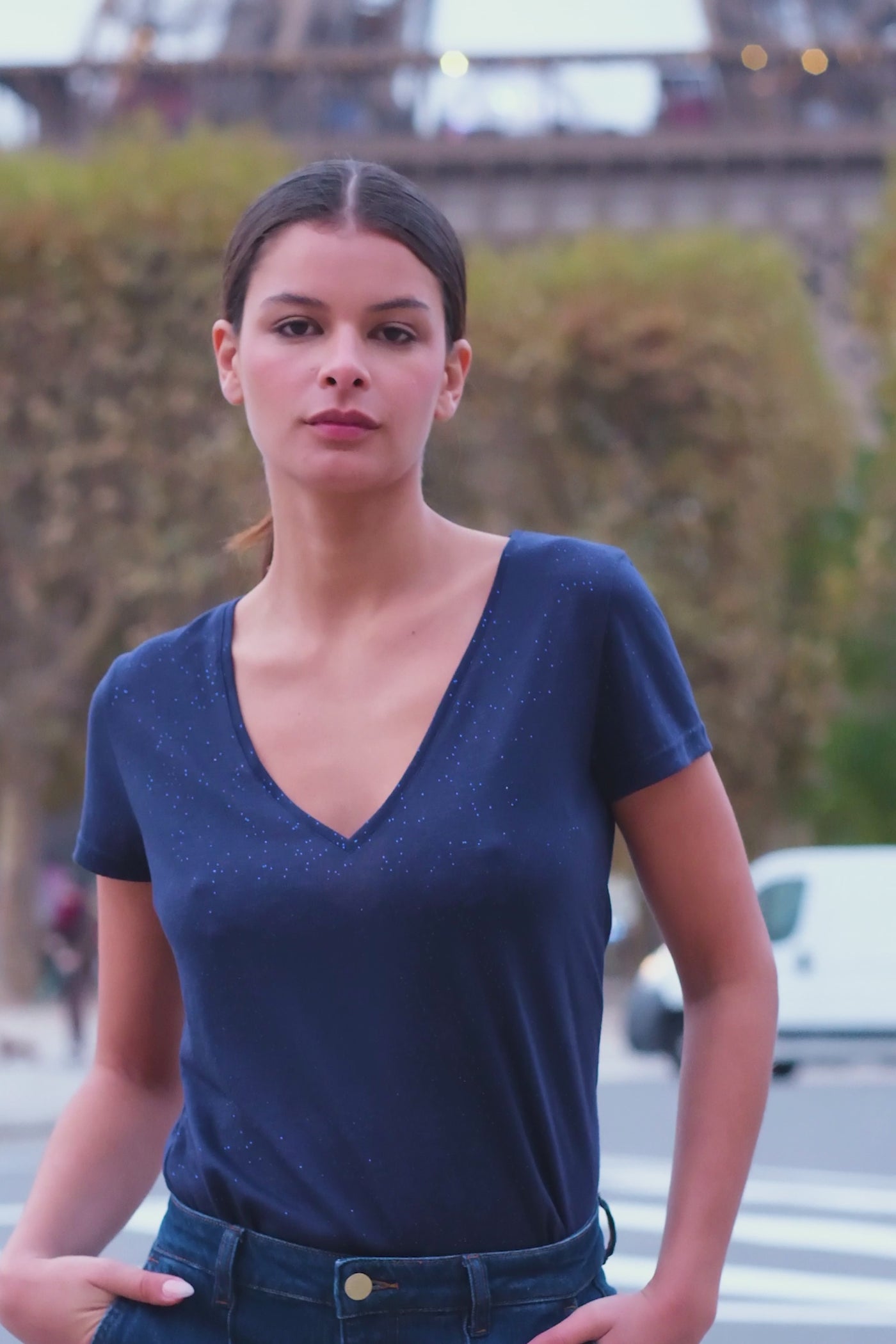 Navy V-neck T-shirt - Elvie