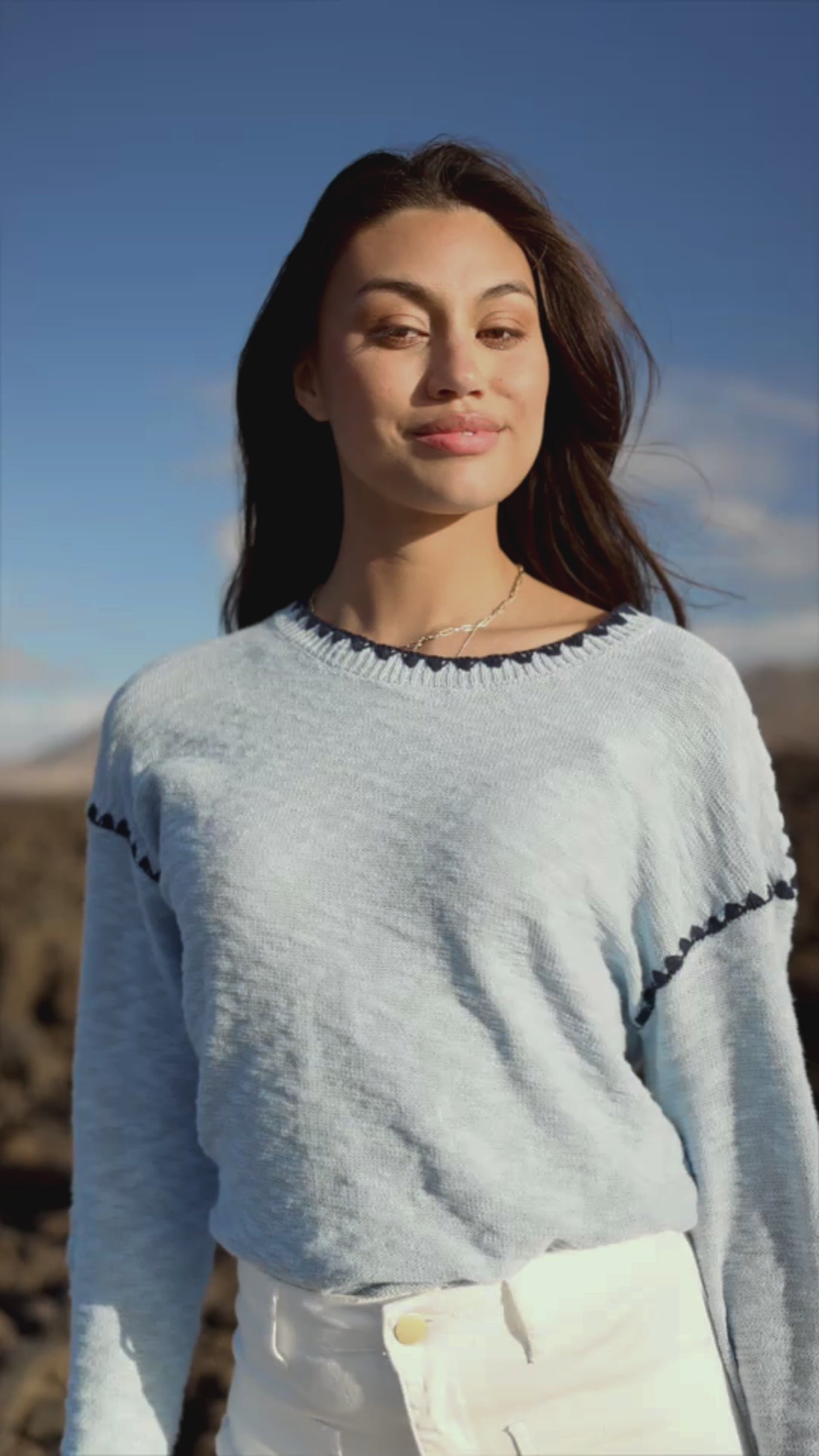 Sky blue round neck sweater - Manuela