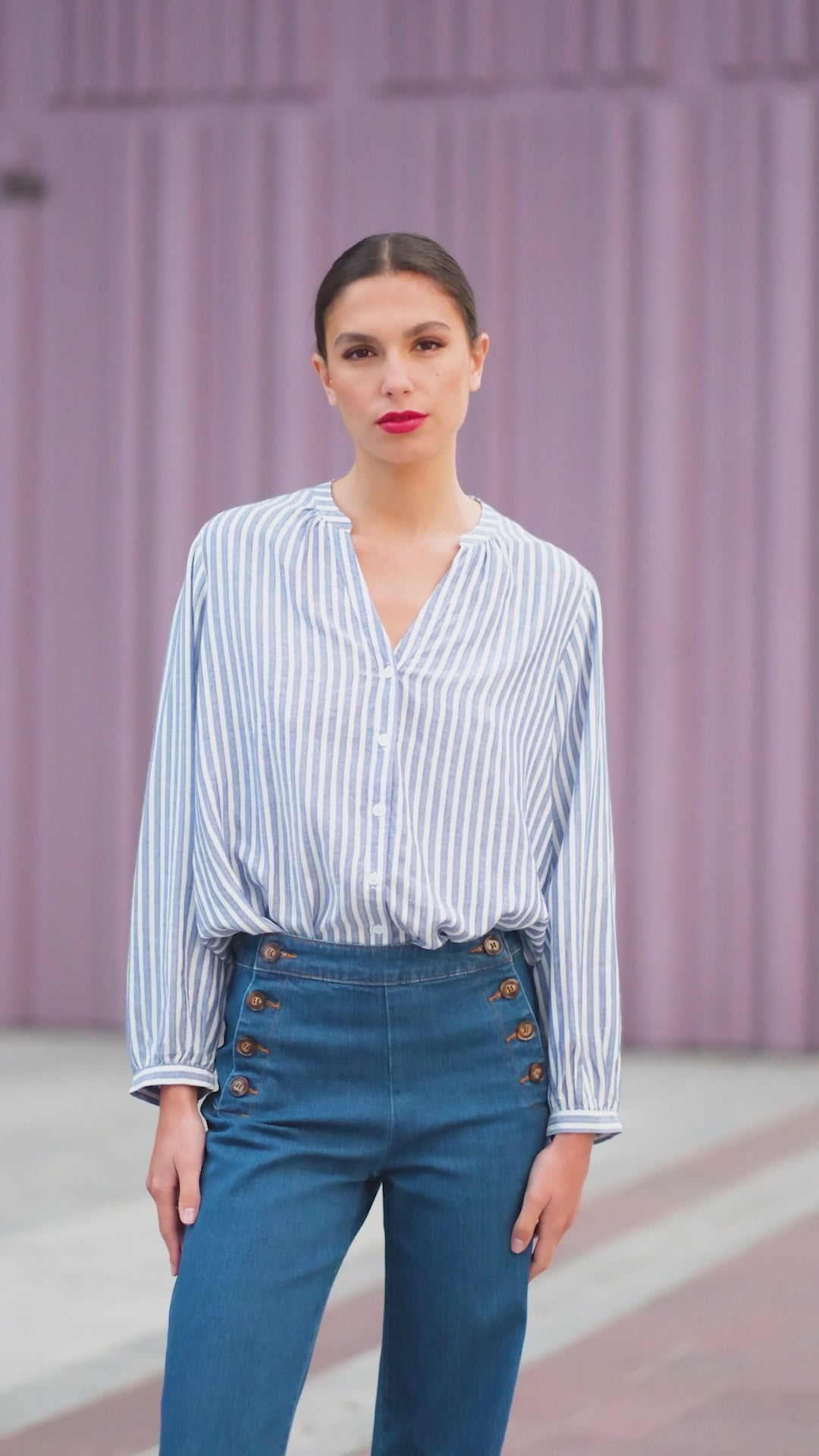 Blouse à rayures écru/bleu - Caisy
