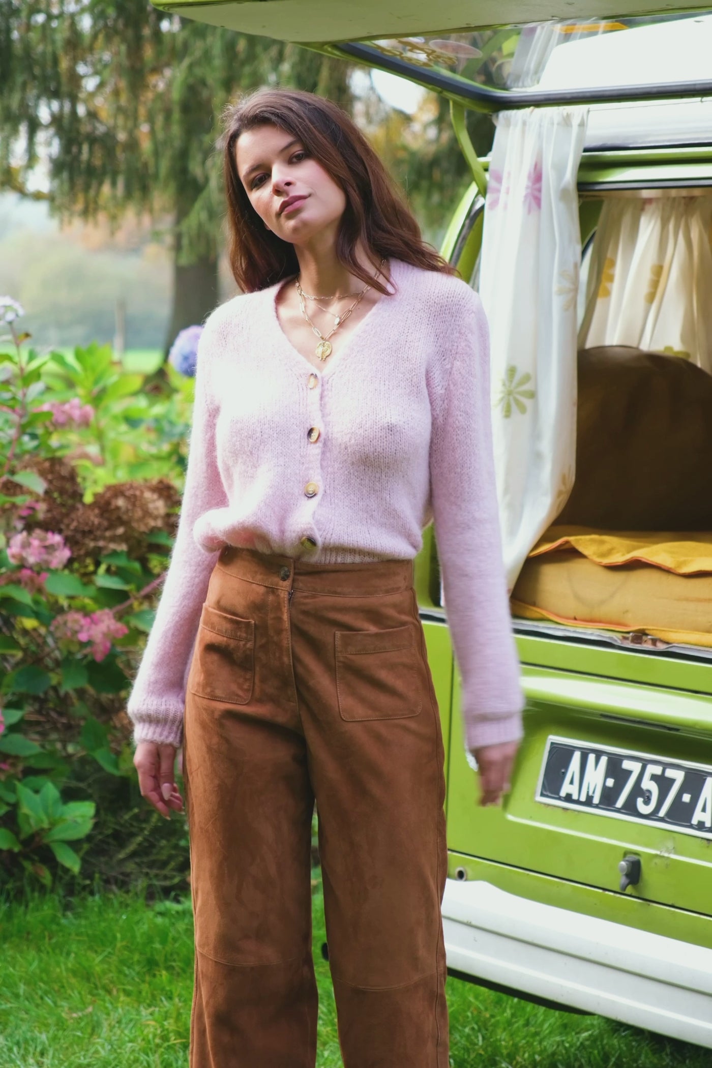 Gilet en maille rose poudrée - Mara