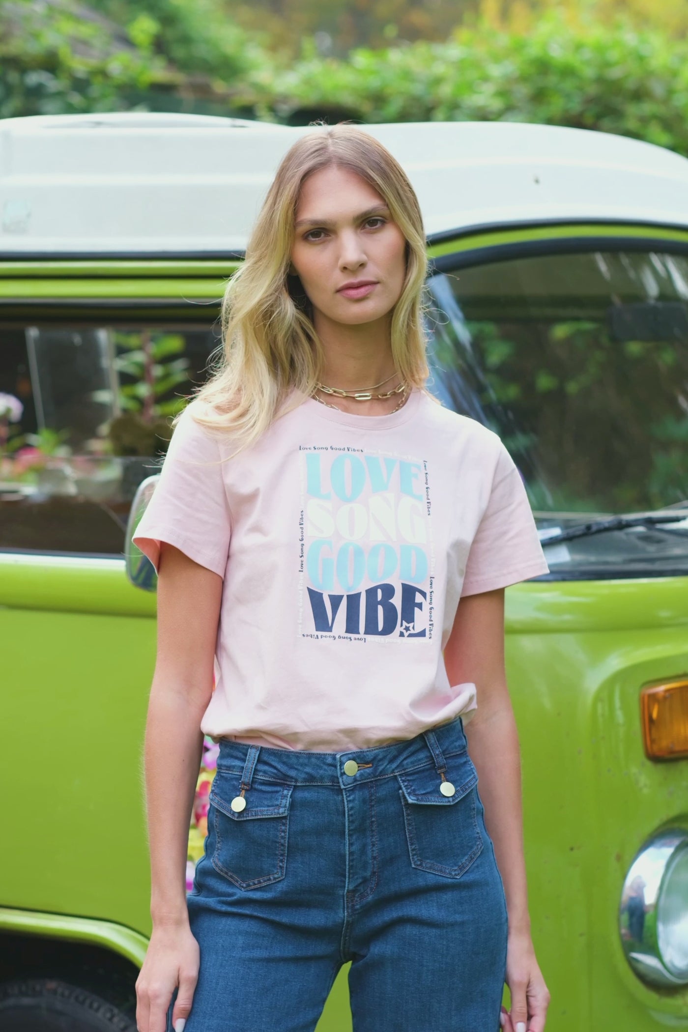 T-shirt col rond rose poudrée - Tsong