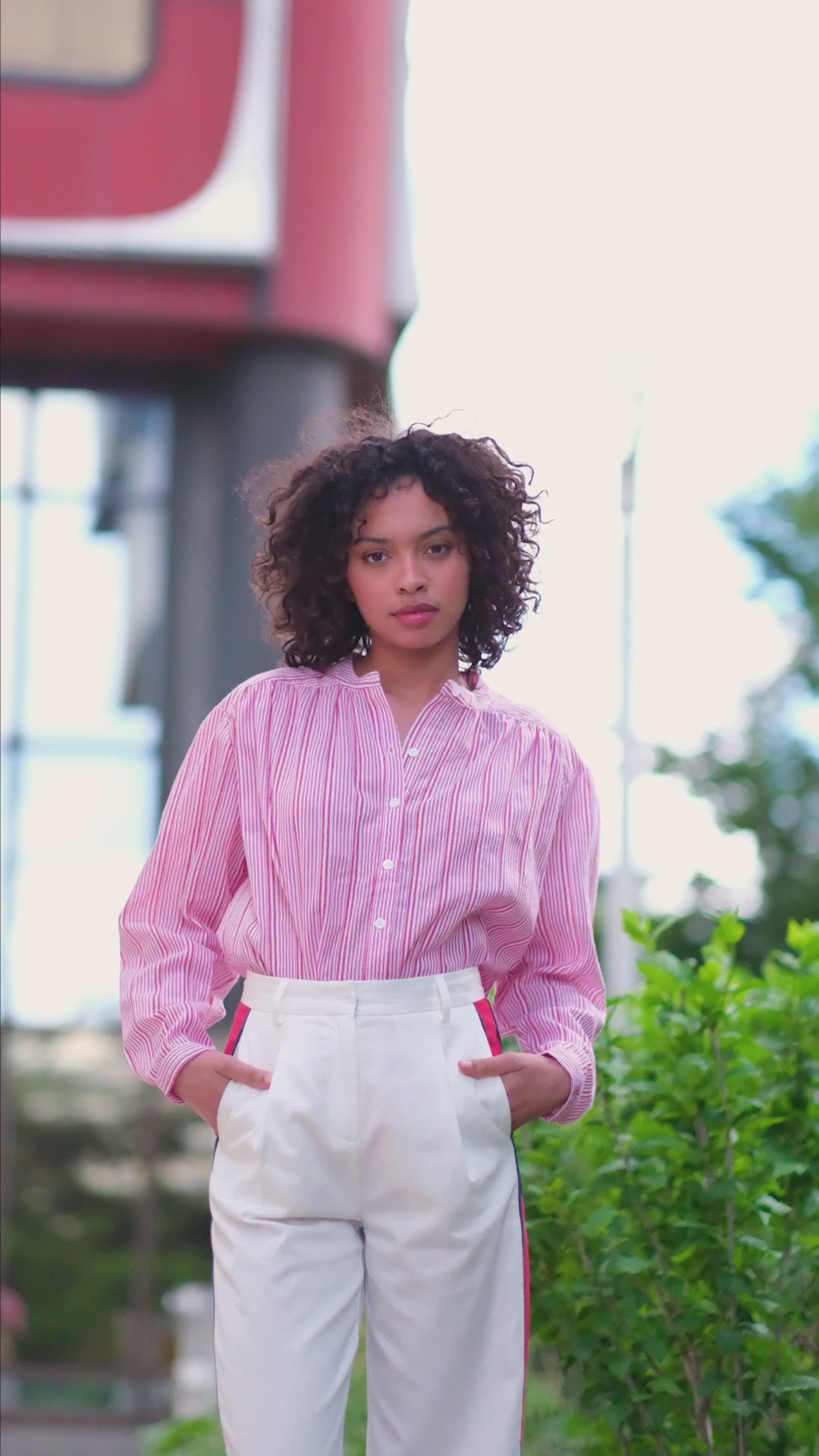 Blouse à rayures écru/rouge - Bolia