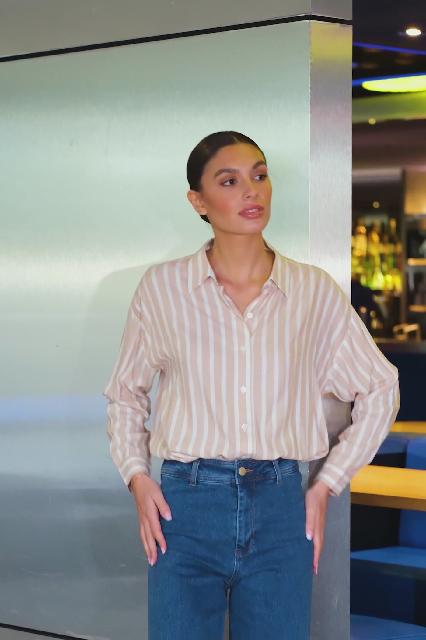Beige/ecru striped blouse - Clara