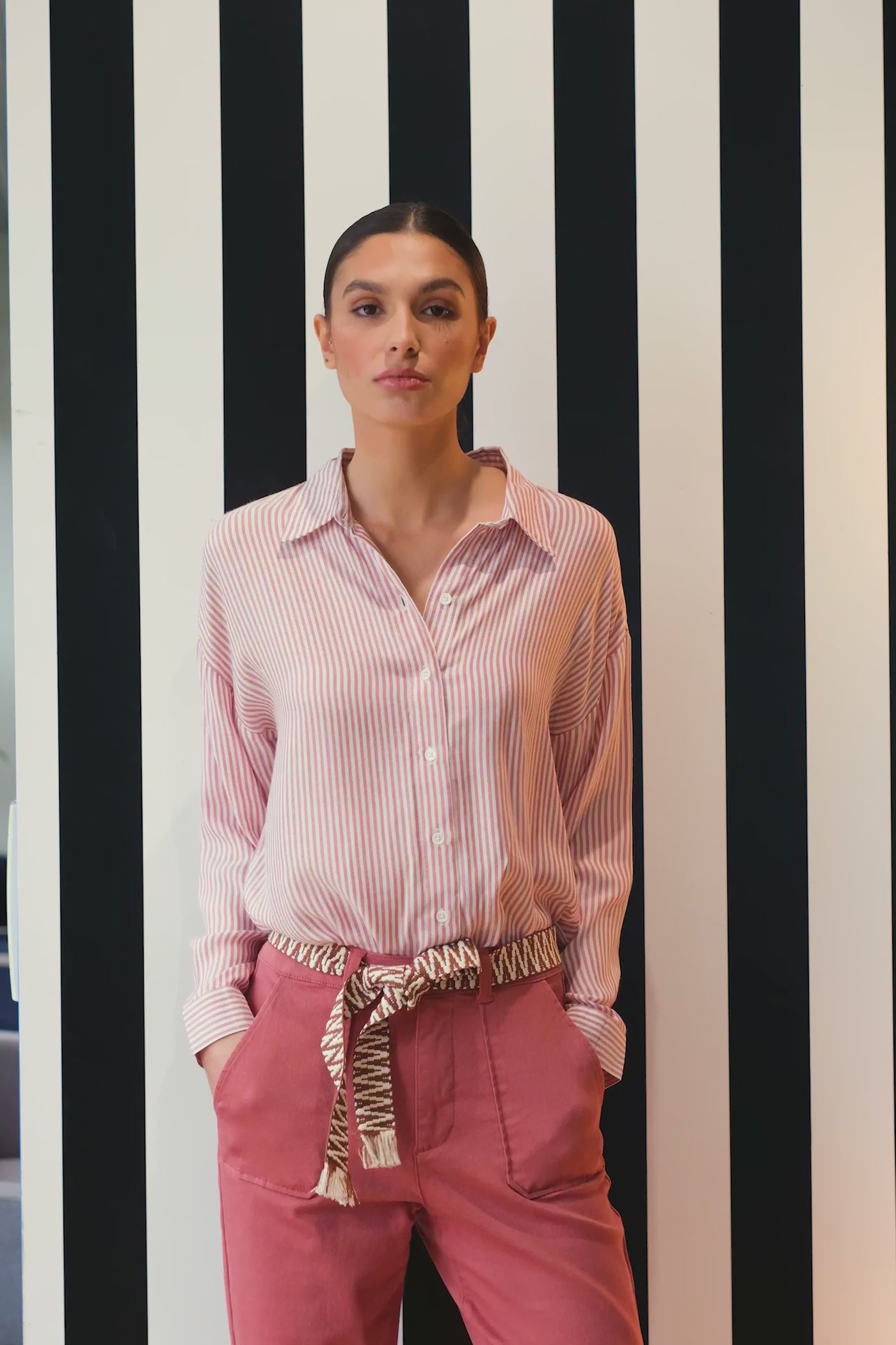 Old pink/ecru striped blouse - Clara