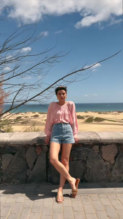 Pink/white striped loose blouse - Bevin