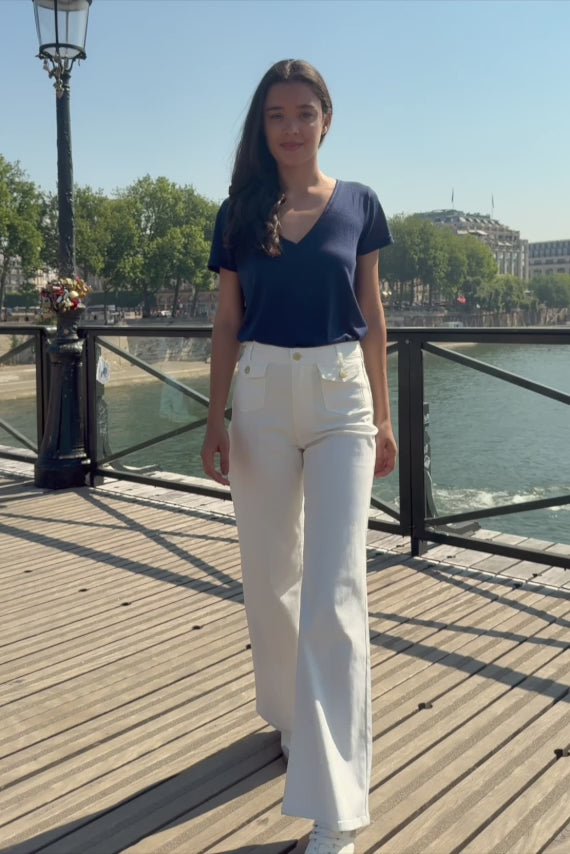 Pantalon flare blanc avec poches à rabat - Peyton