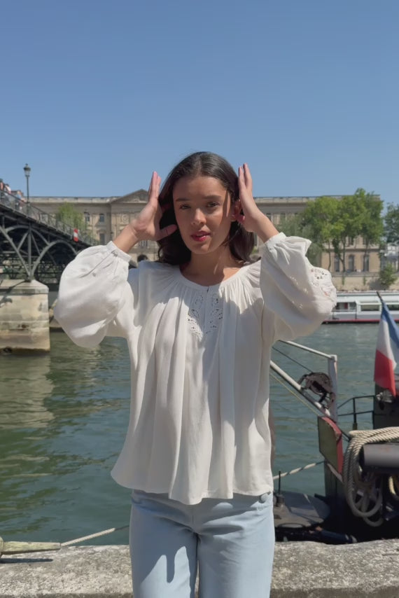 Blouse ample brodée écru - Bary