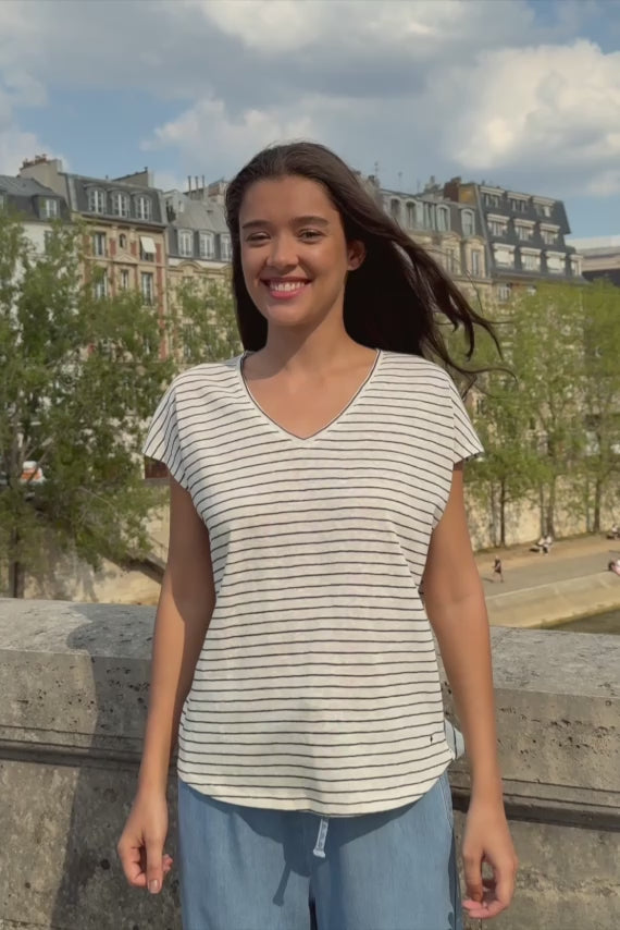 T-shirt ample et rayé marine/écru - Marcelina