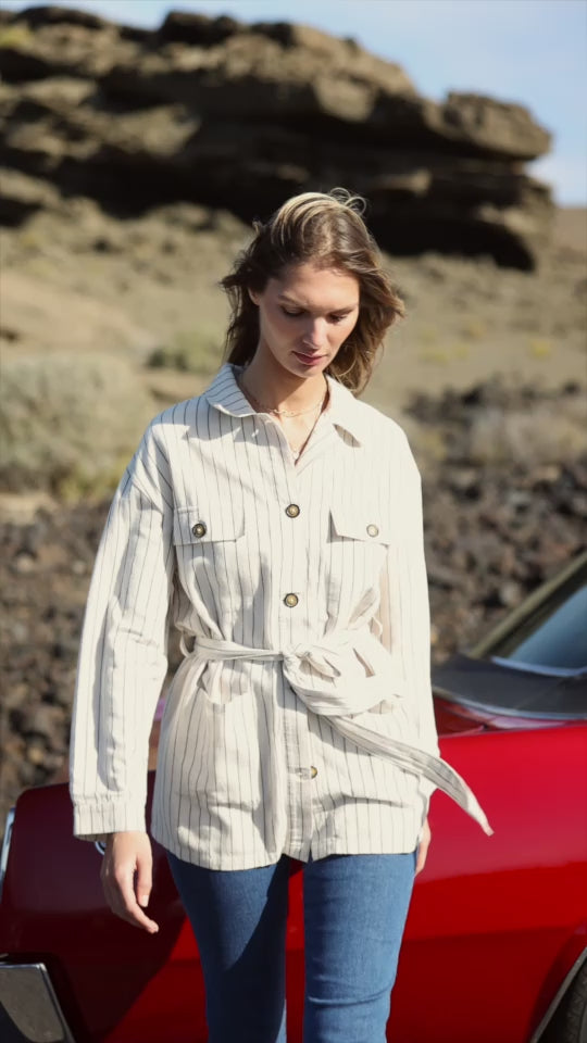 Veste droite beige à rayures - Volca