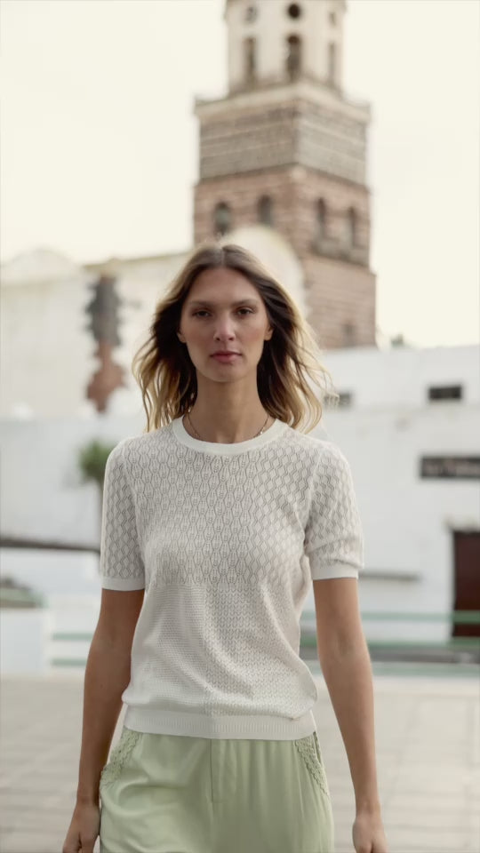 Ecru knit crew neck sweater - Millie